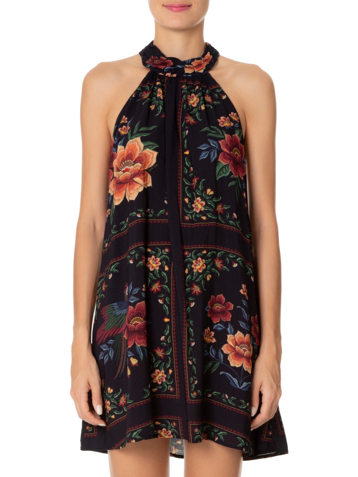 Vestido Curto Bouquet de Arara Preto Farm