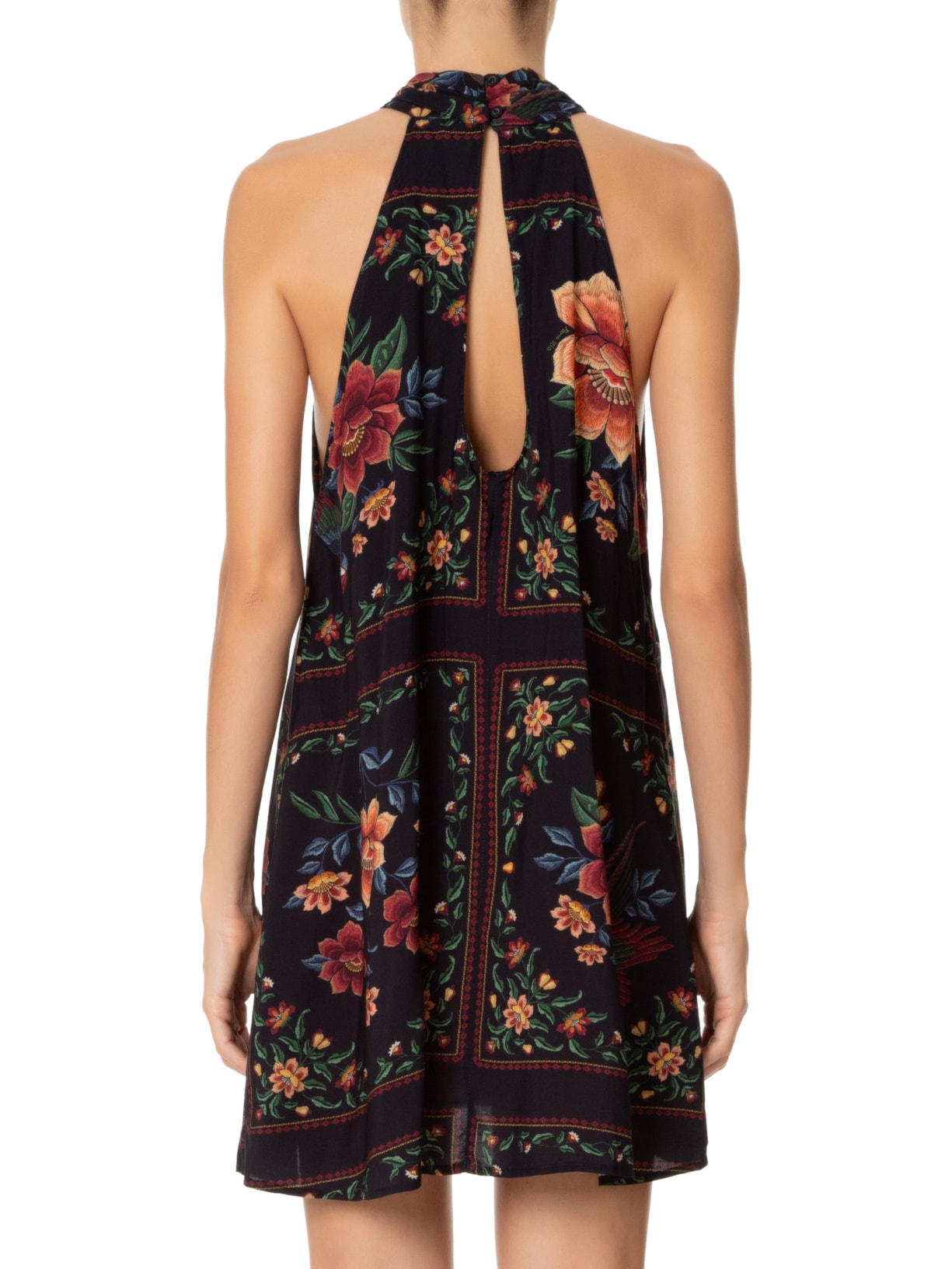 Vestido Curto Bouquet de Arara Preto Farm