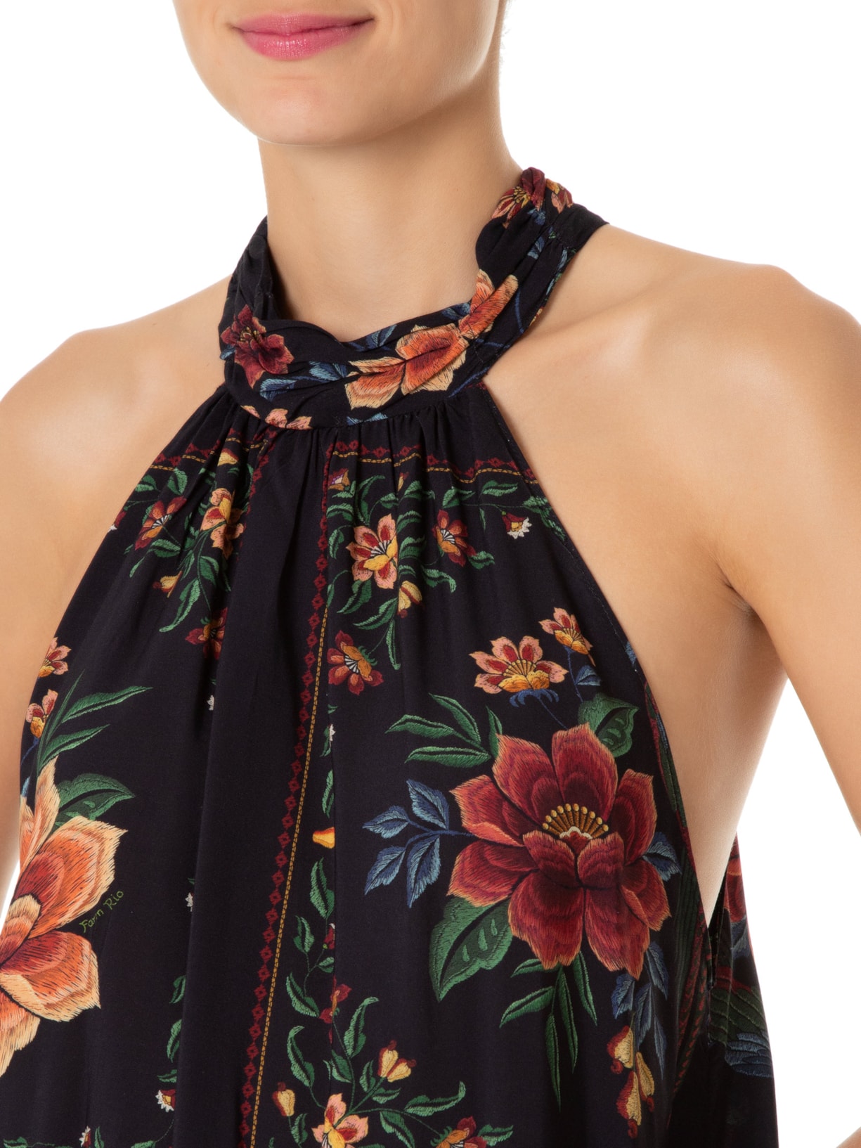 Vestido Curto Bouquet de Arara Preto Farm