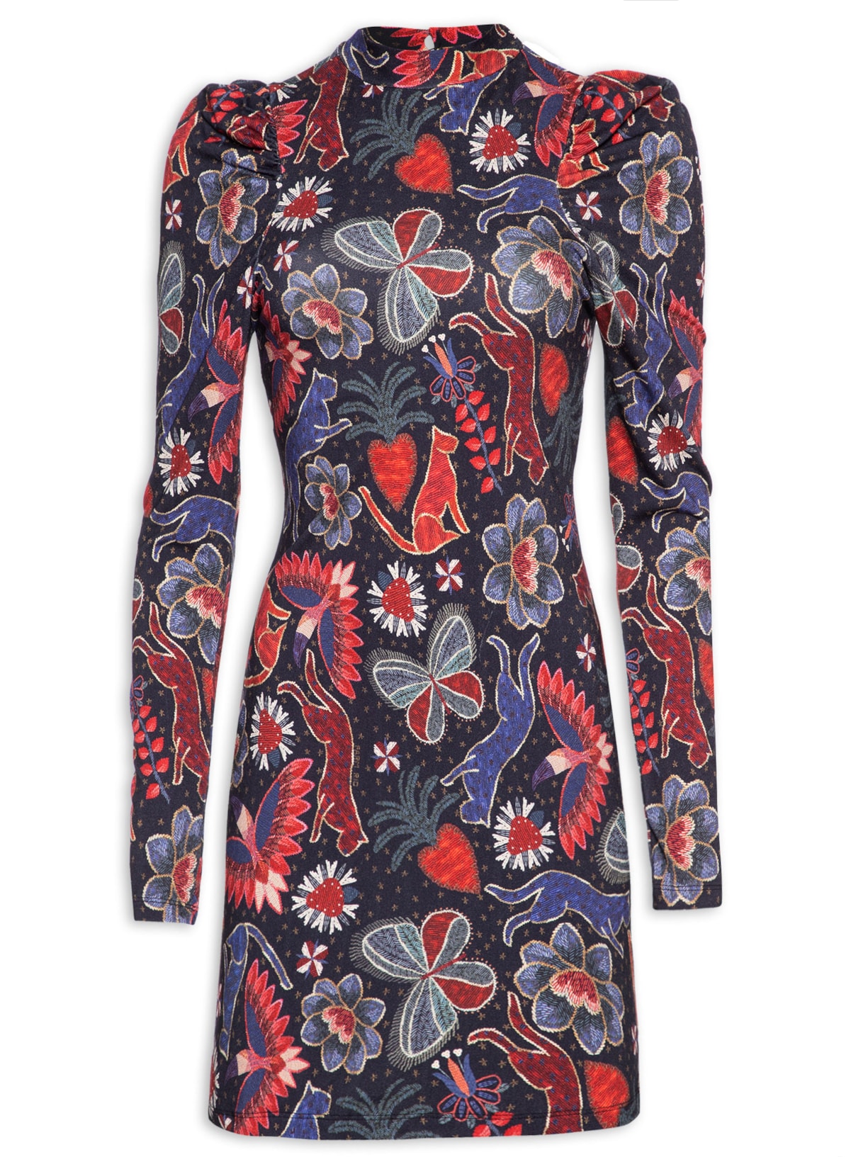 Vestido Curto Brilho Tropical - Azul