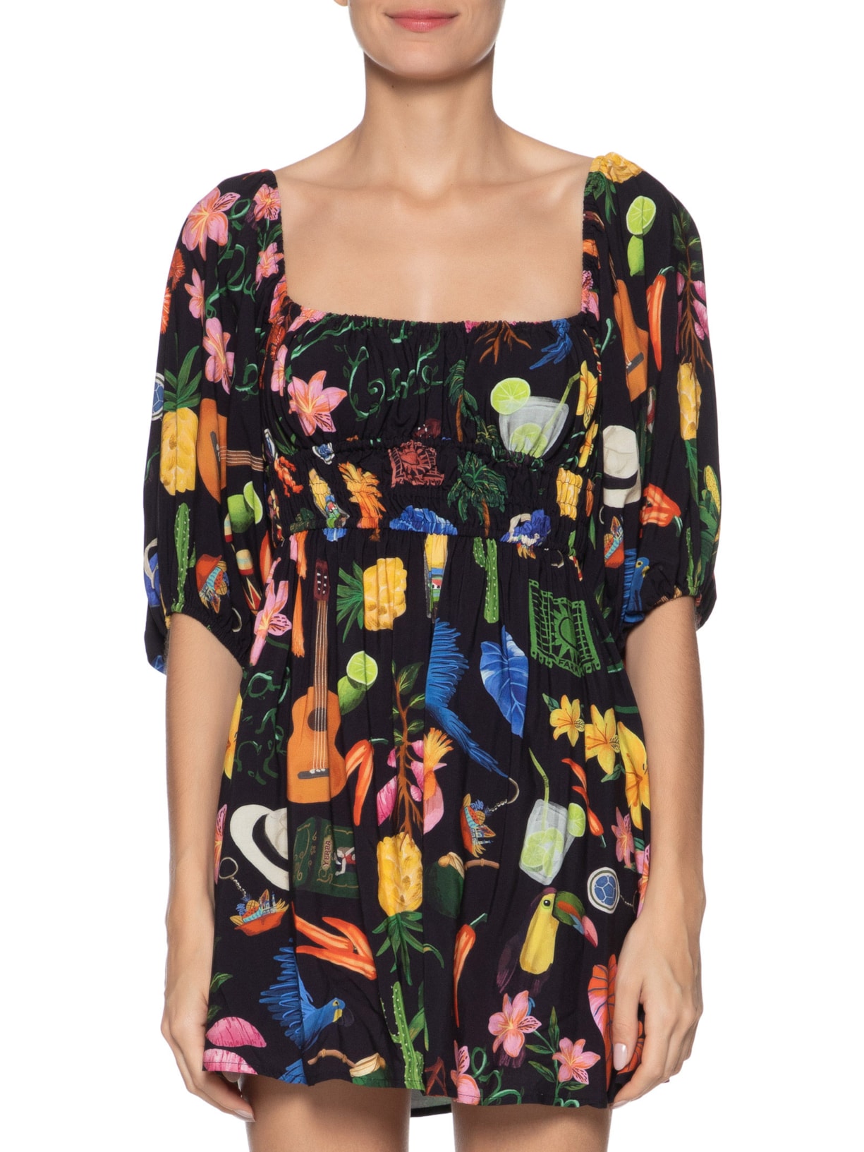 Vestido Curto Buena Gente Preto Farm