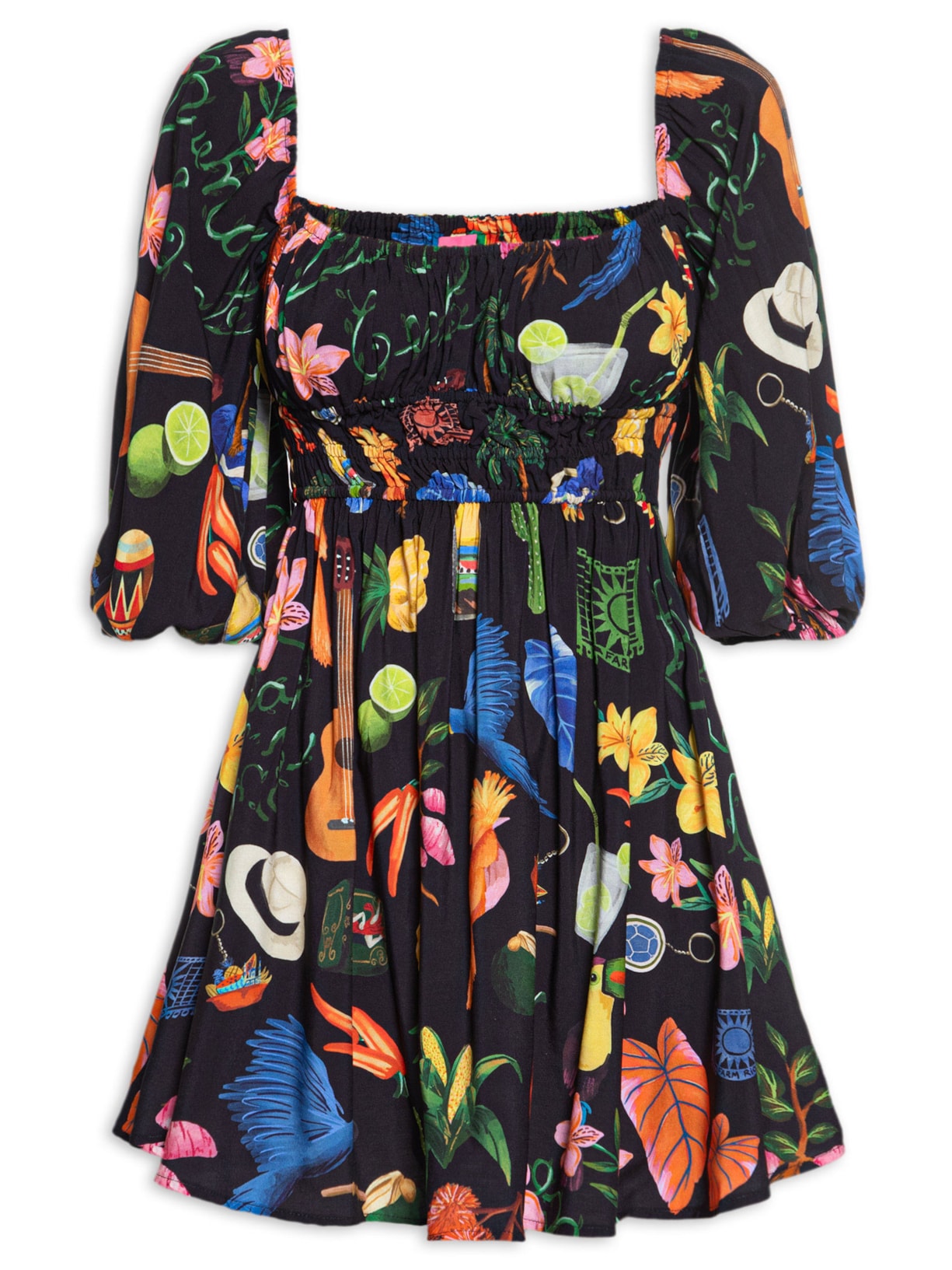 Vestido Curto Buena Gente Preto Farm