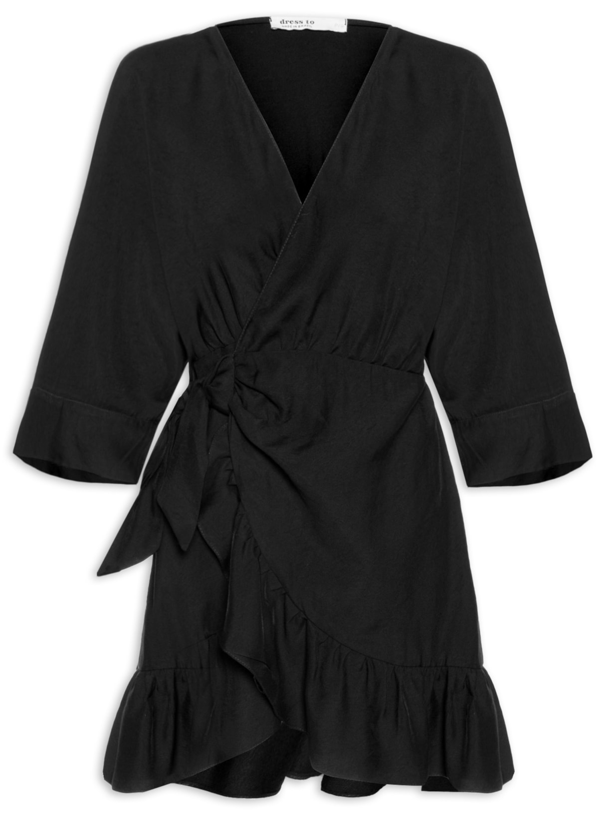 Vestido Curto Cachequer Manga Kimono - Preto