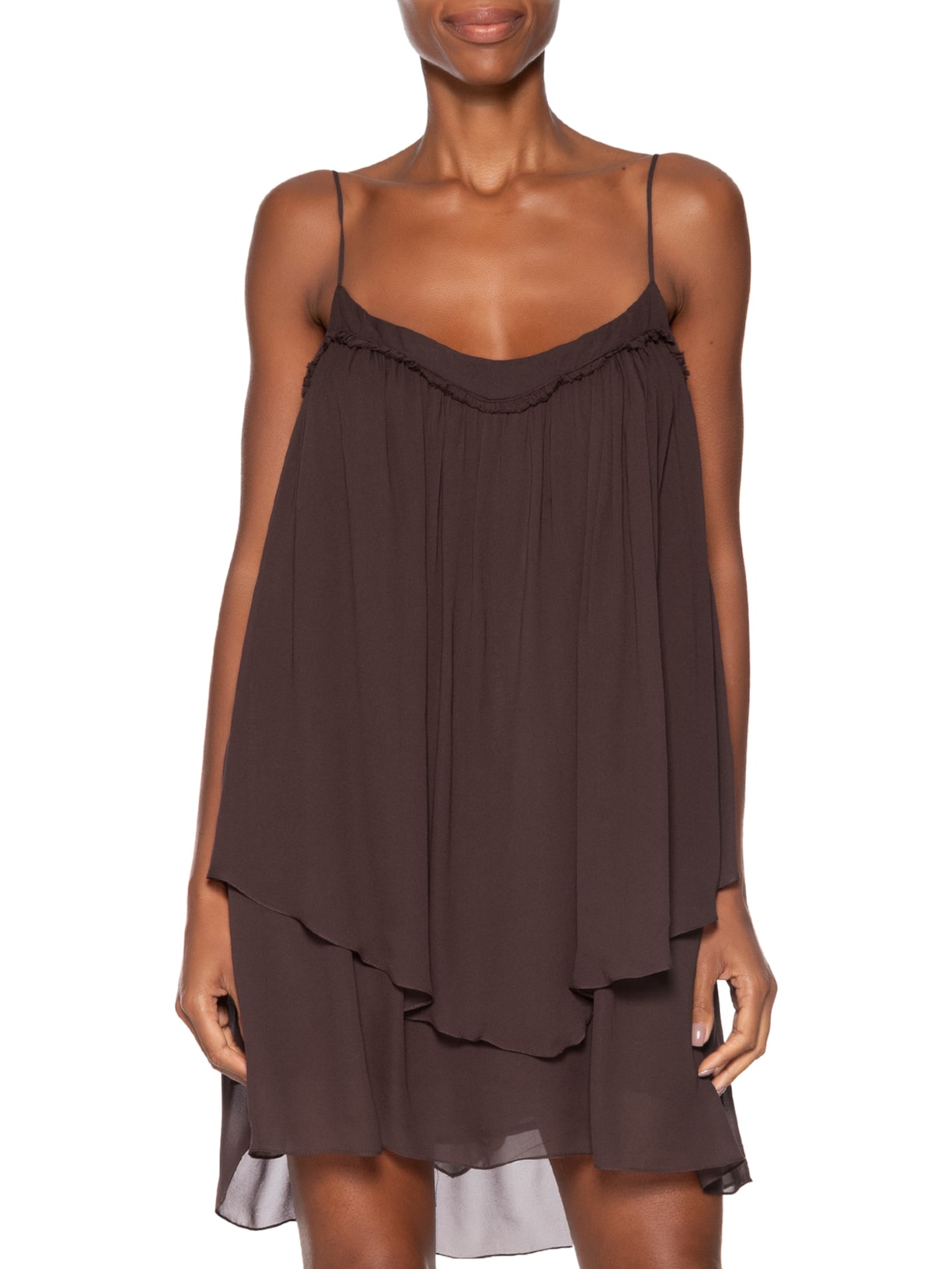 Vestido Curto Camadas Dries Marrom Animale