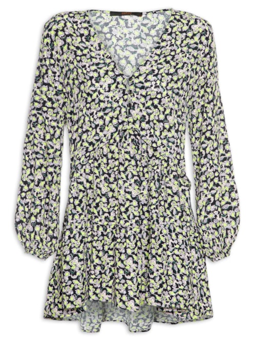 Vestido Curto Camadas Liberty Brumas - Preto