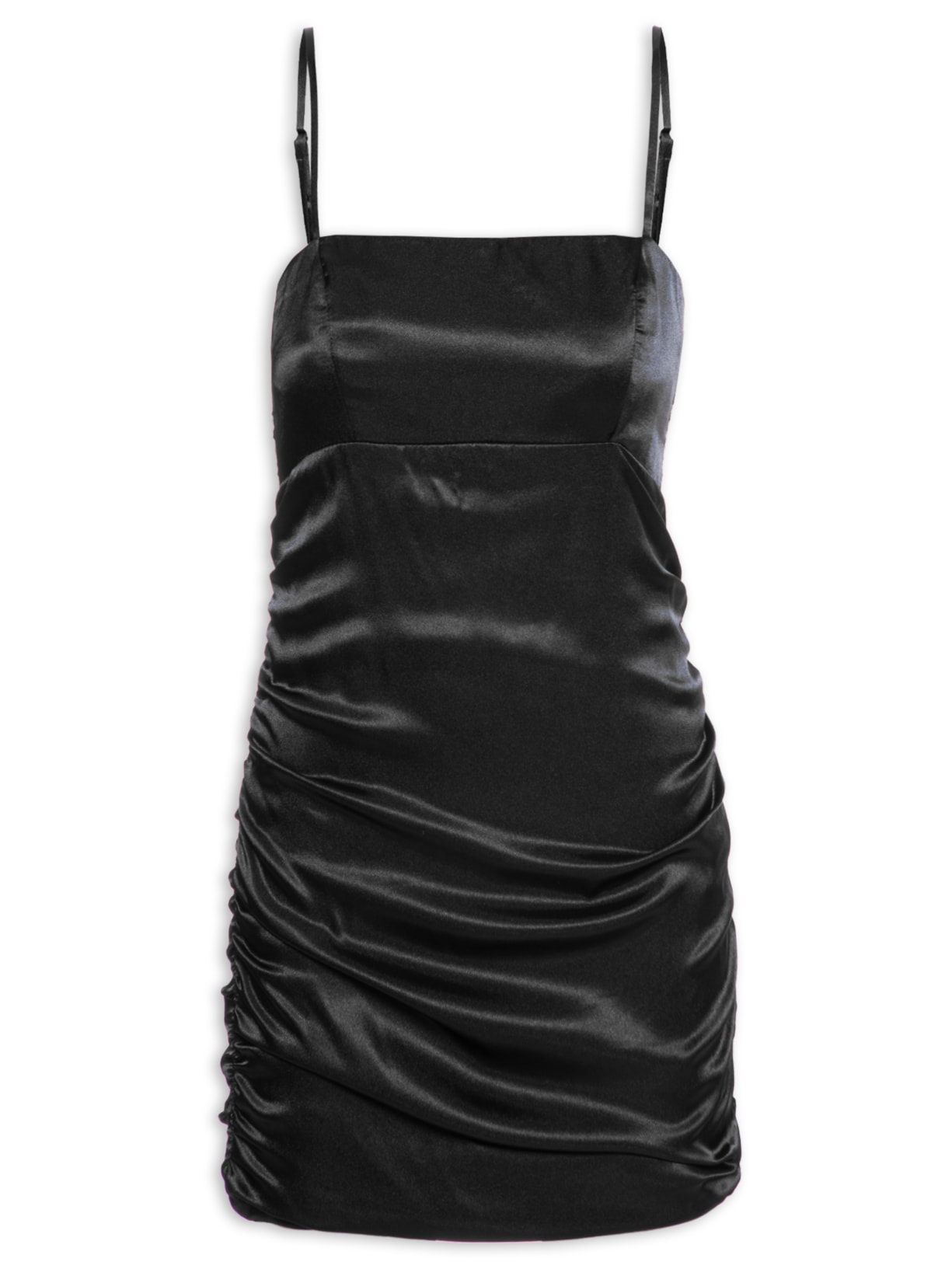 Vestido Curto Cetim Drapeado - Preto