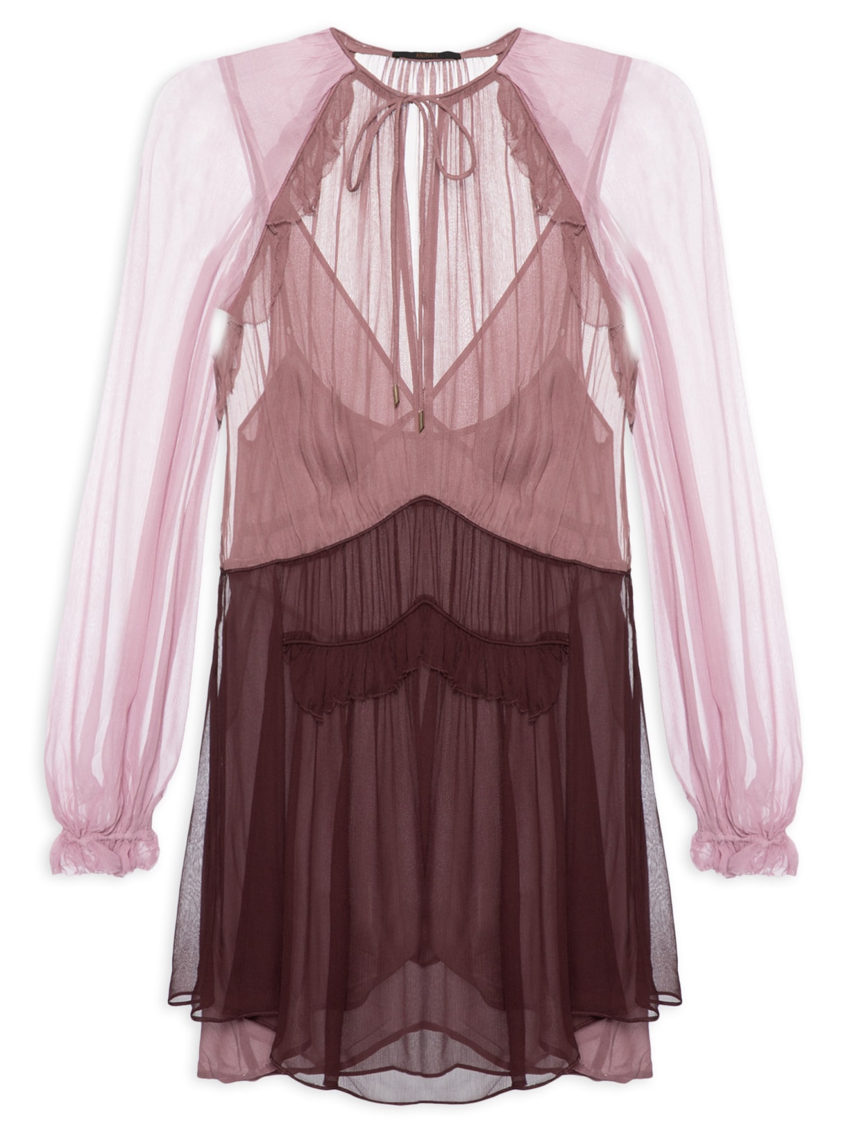 Vestido Curto Chiffon Tricolor – Rosa