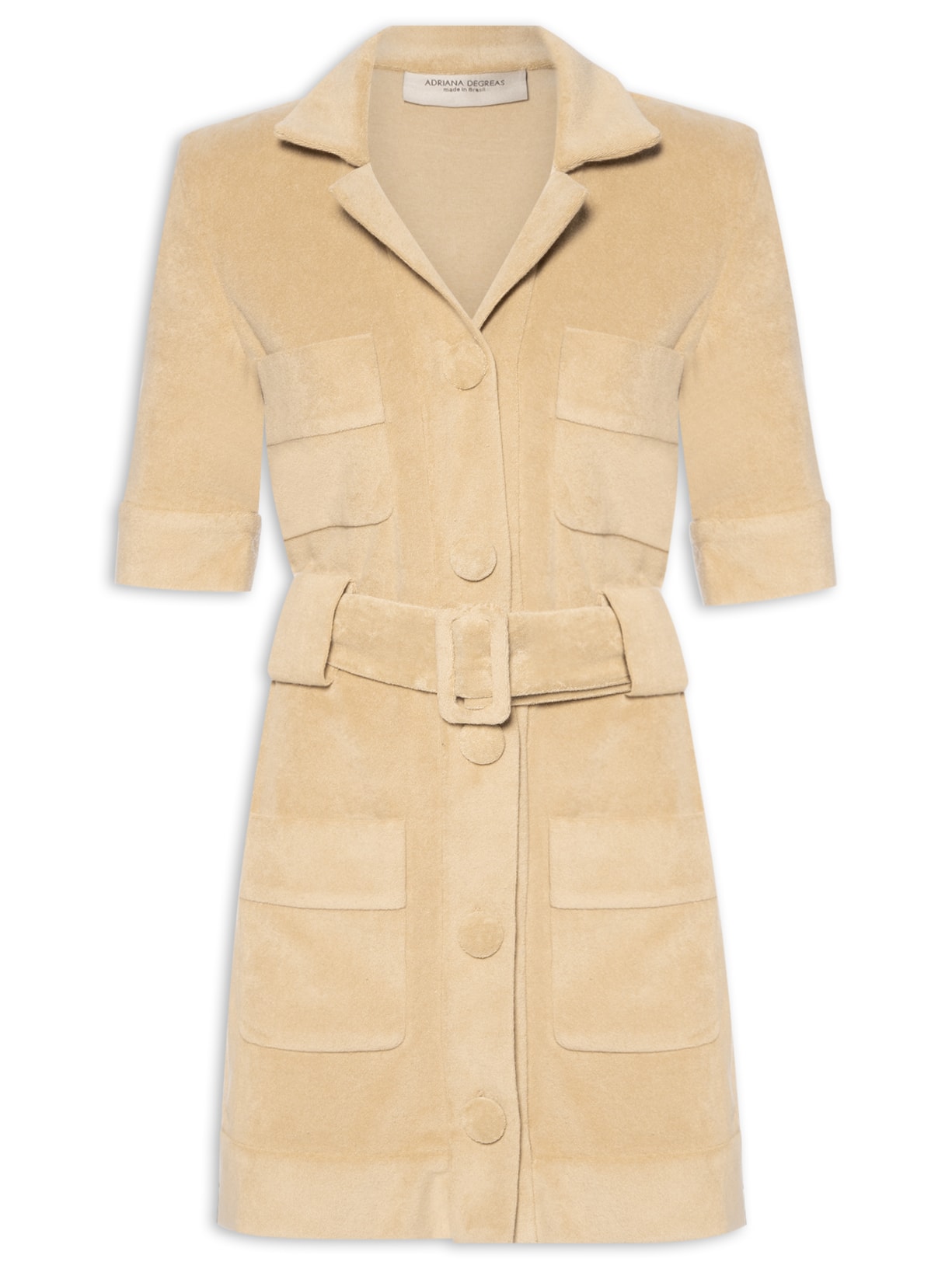Vestido Curto Cinto Terry - Bege