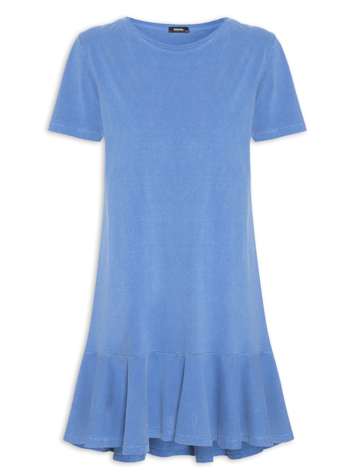 Vestido Curto Com Babado Barra - Azul