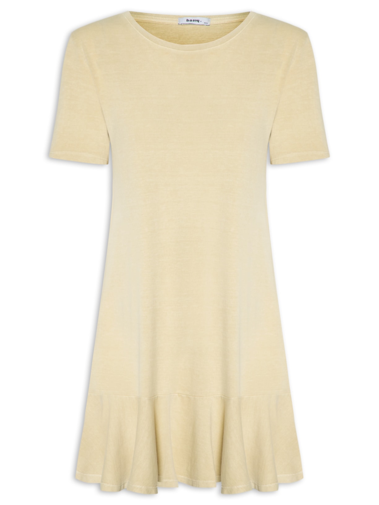 Vestido Curto Com Babado Barra - Bege