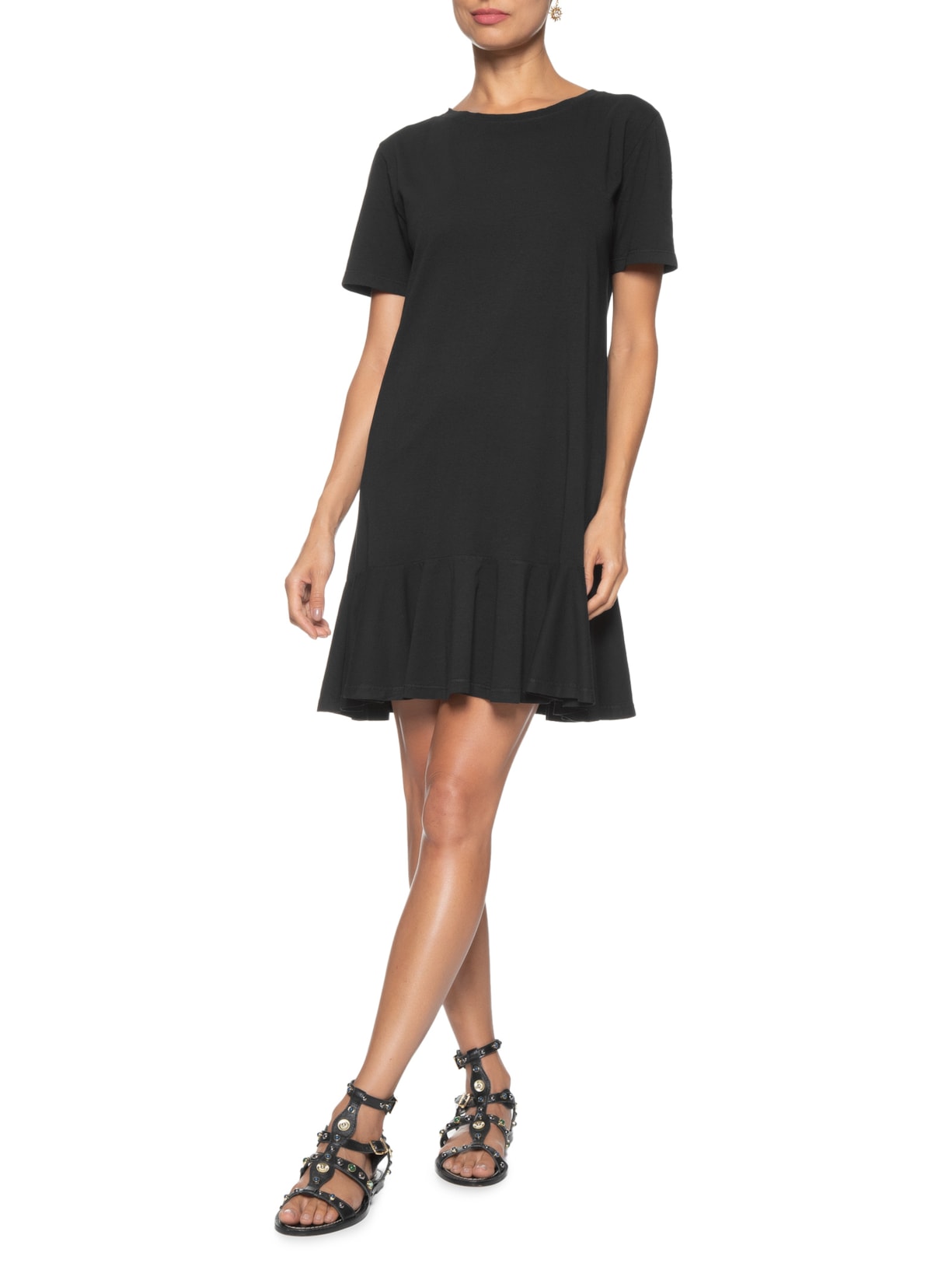 Vestido Preto Com Babado Na Barra Vestido Preto Ombro Único Babado