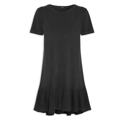 Vestido Curto Com Babado Barra - Preto