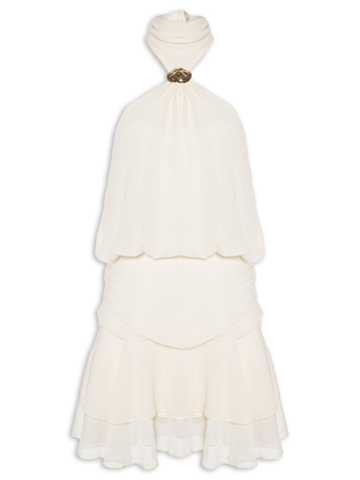 Vestido Curto Com Babado E Decote Halter Off White '2Essential