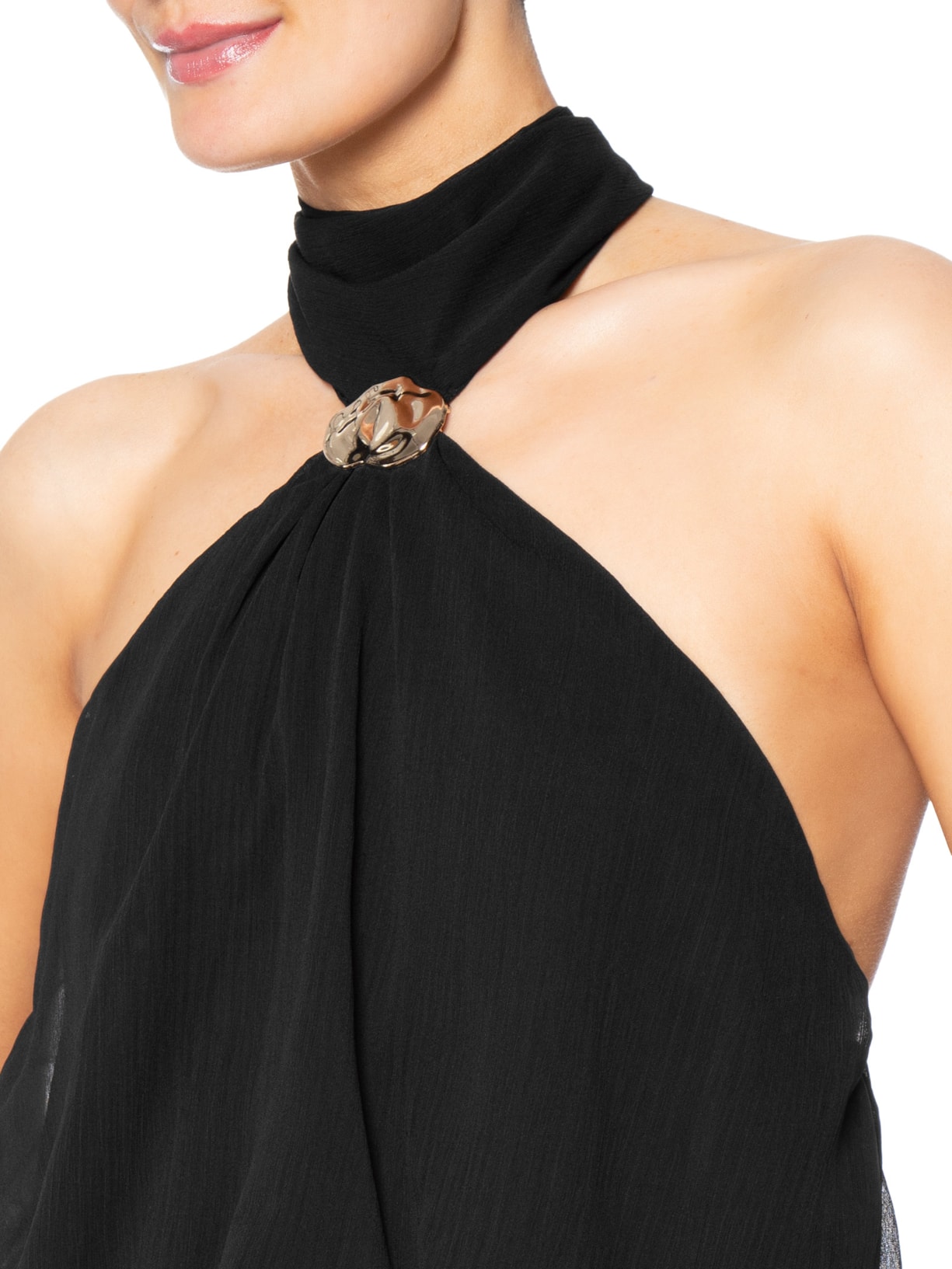 Vestido Curto Com Babado E Decote Halter Preto '2Essential
