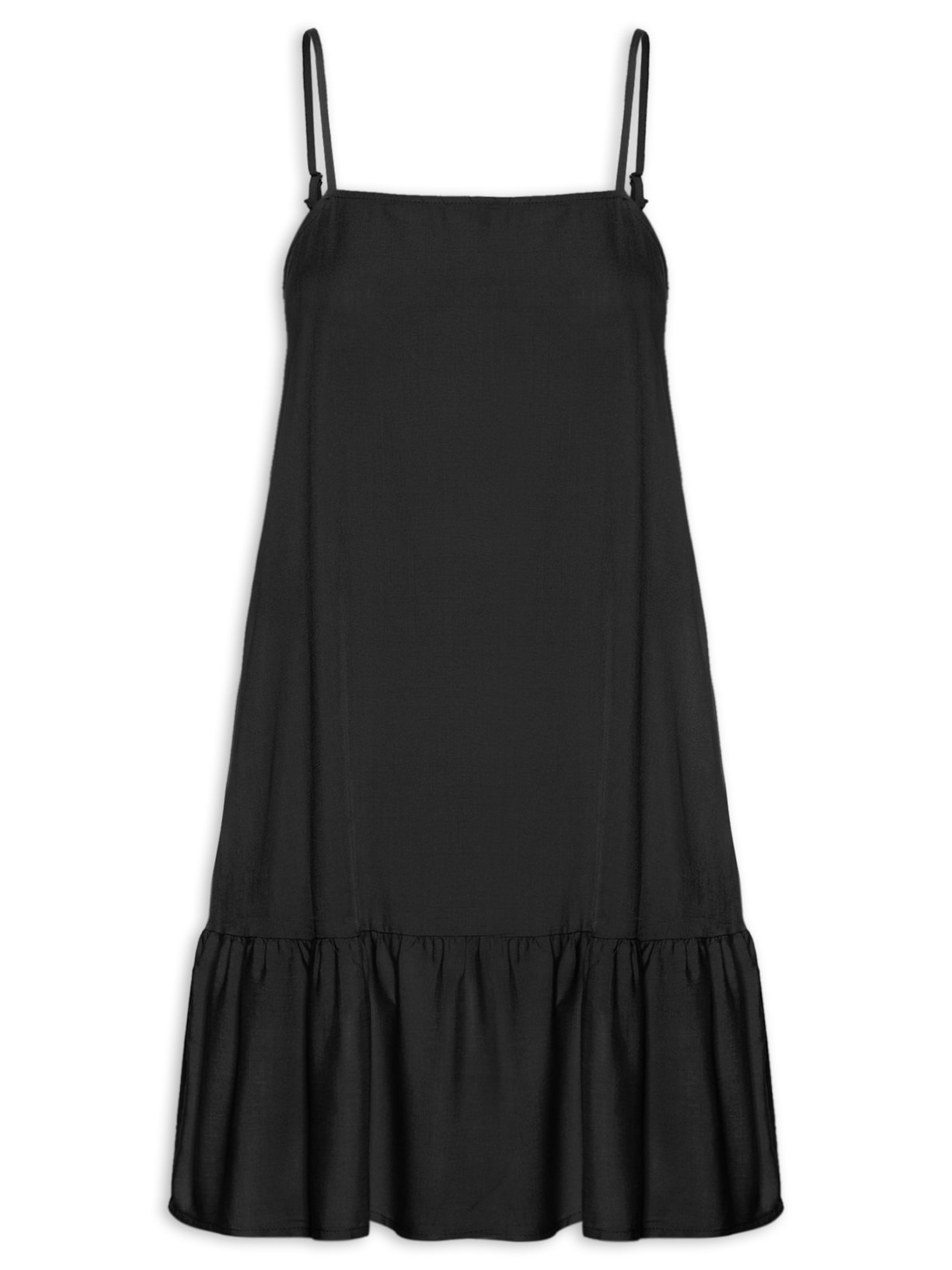 Vestido Curto Com Babado - Preto