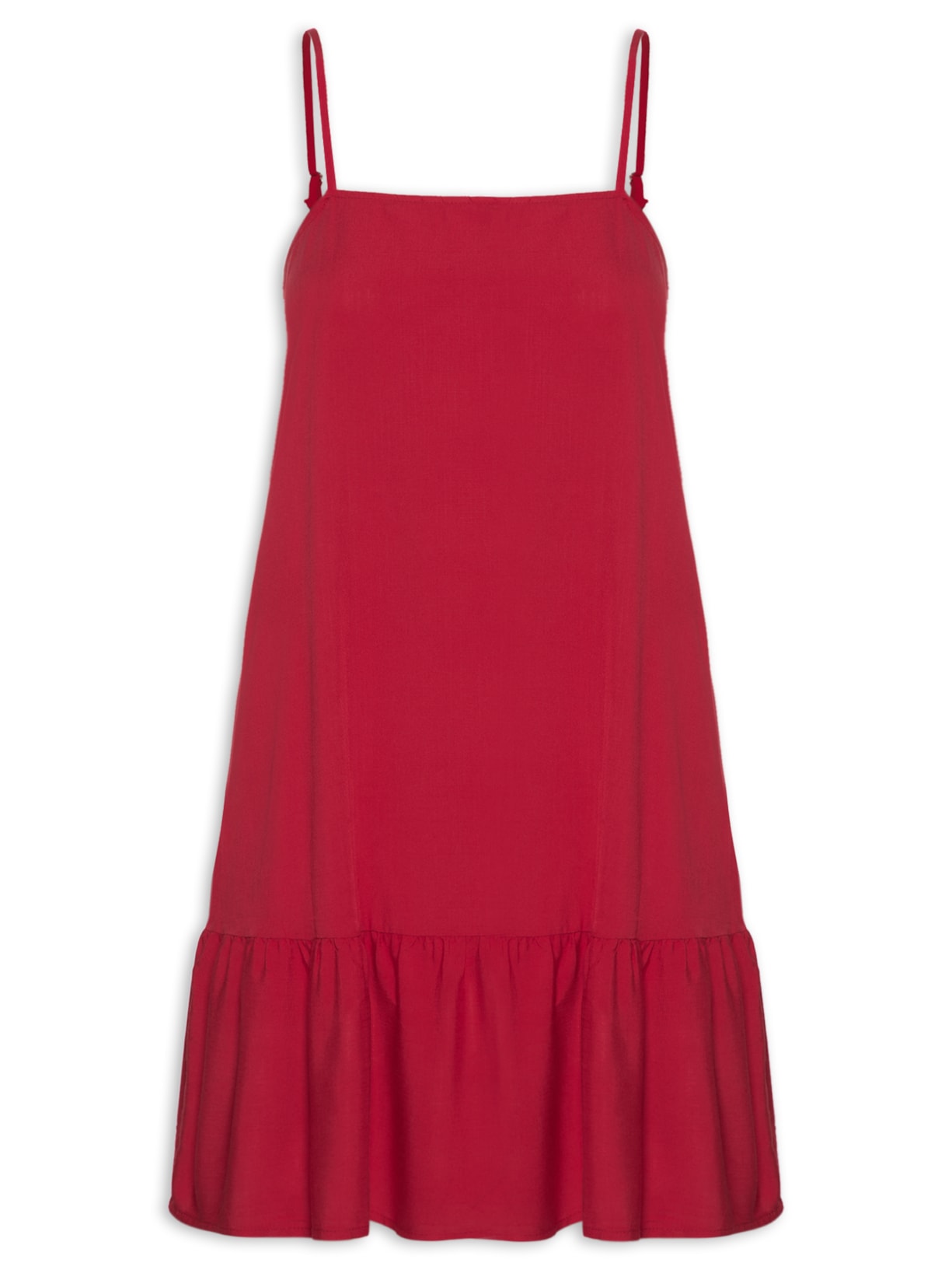 Vestido Curto Com Babado - Vermelho