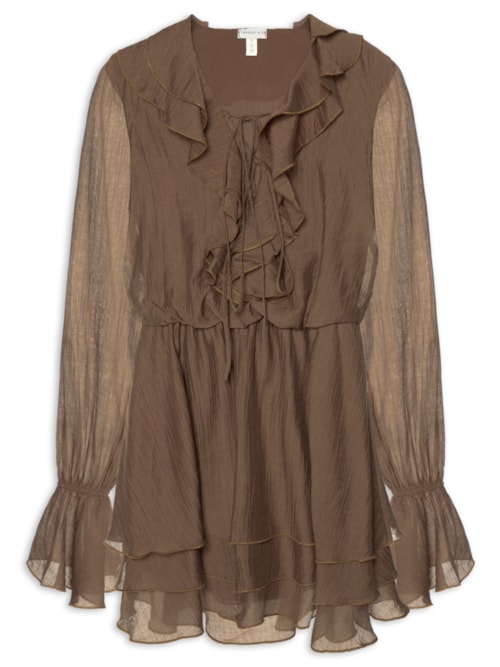 Vestido Curto com Babados – Marrom