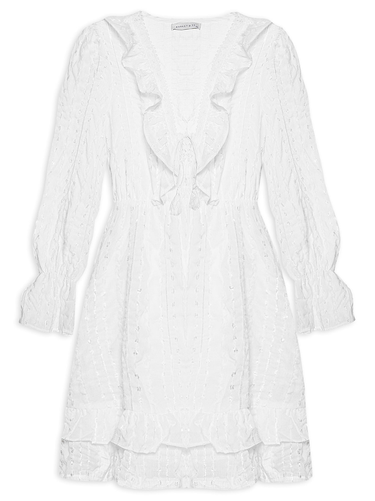 Vestido Curto Com Babados Branco Market 33