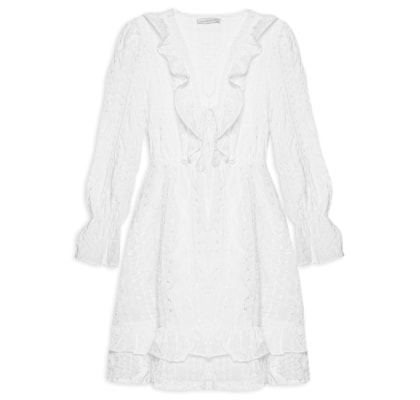 Vestido Curto Com Babados - Branco