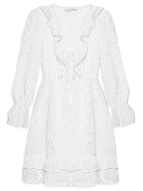 Vestido Curto Com Babados - Branco