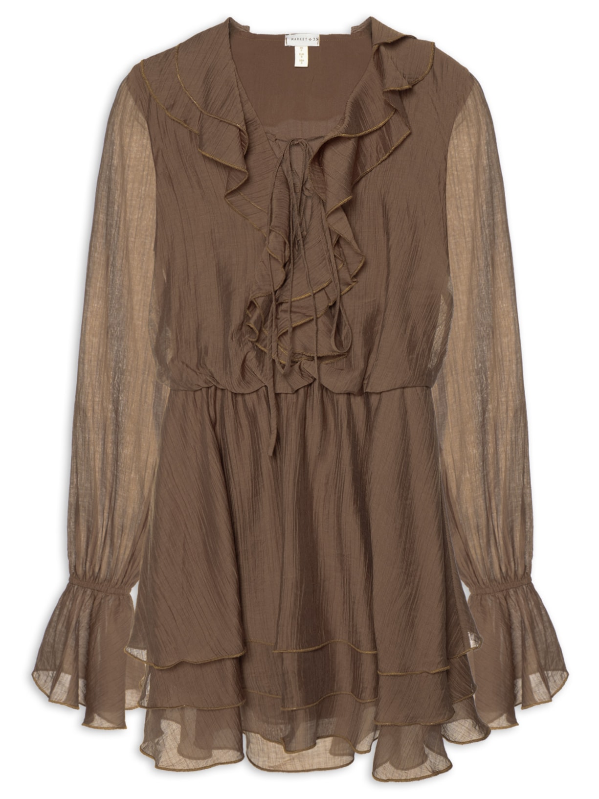 Vestido Curto com Babados Marrom Market 33