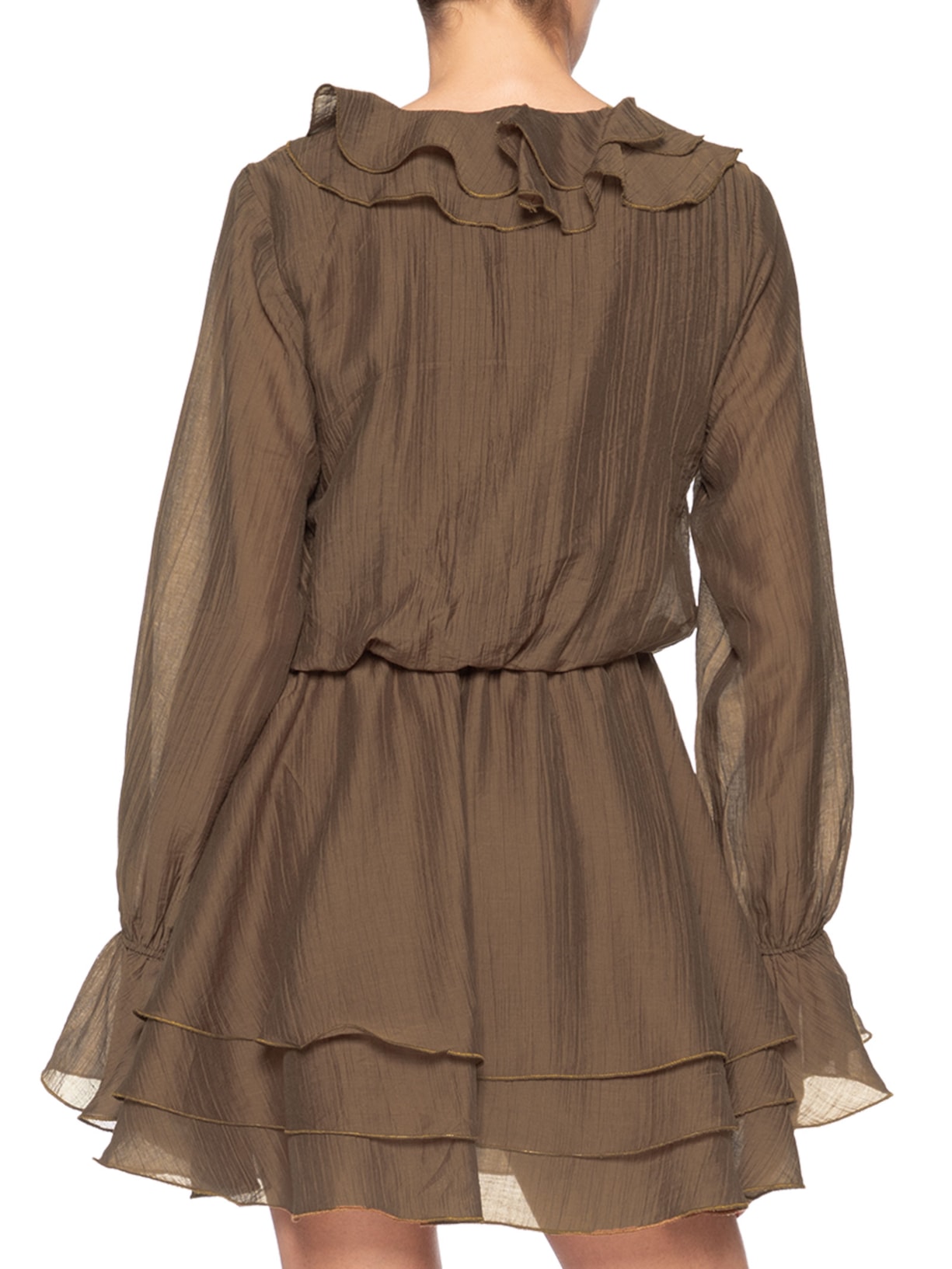 Vestido Curto com Babados Marrom Market 33