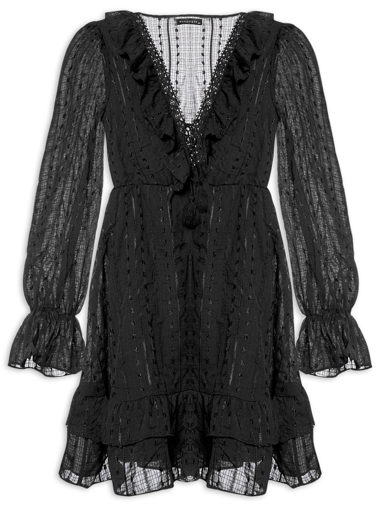 Vestido Curto Com Babados Preto Market 33