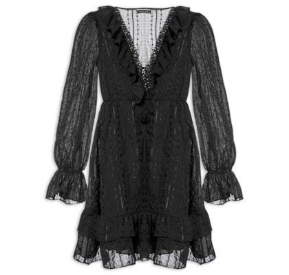 Vestido Curto Com Babados - Preto