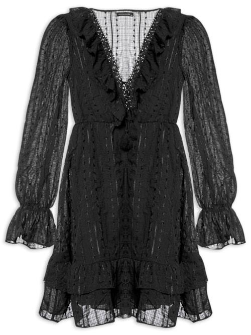 Vestido Curto Com Babados - Preto
