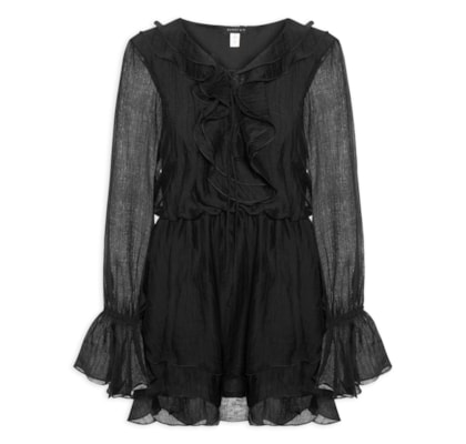 Vestido Curto com Babados - Preto