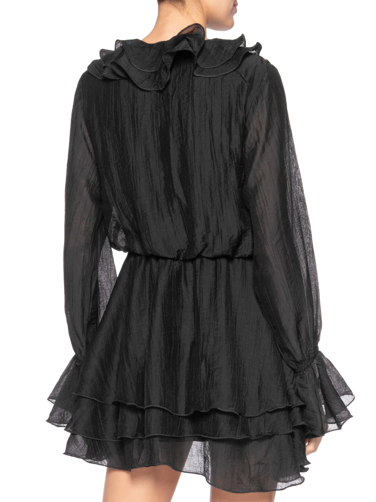 Vestido Curto com Babados Preto Market 33