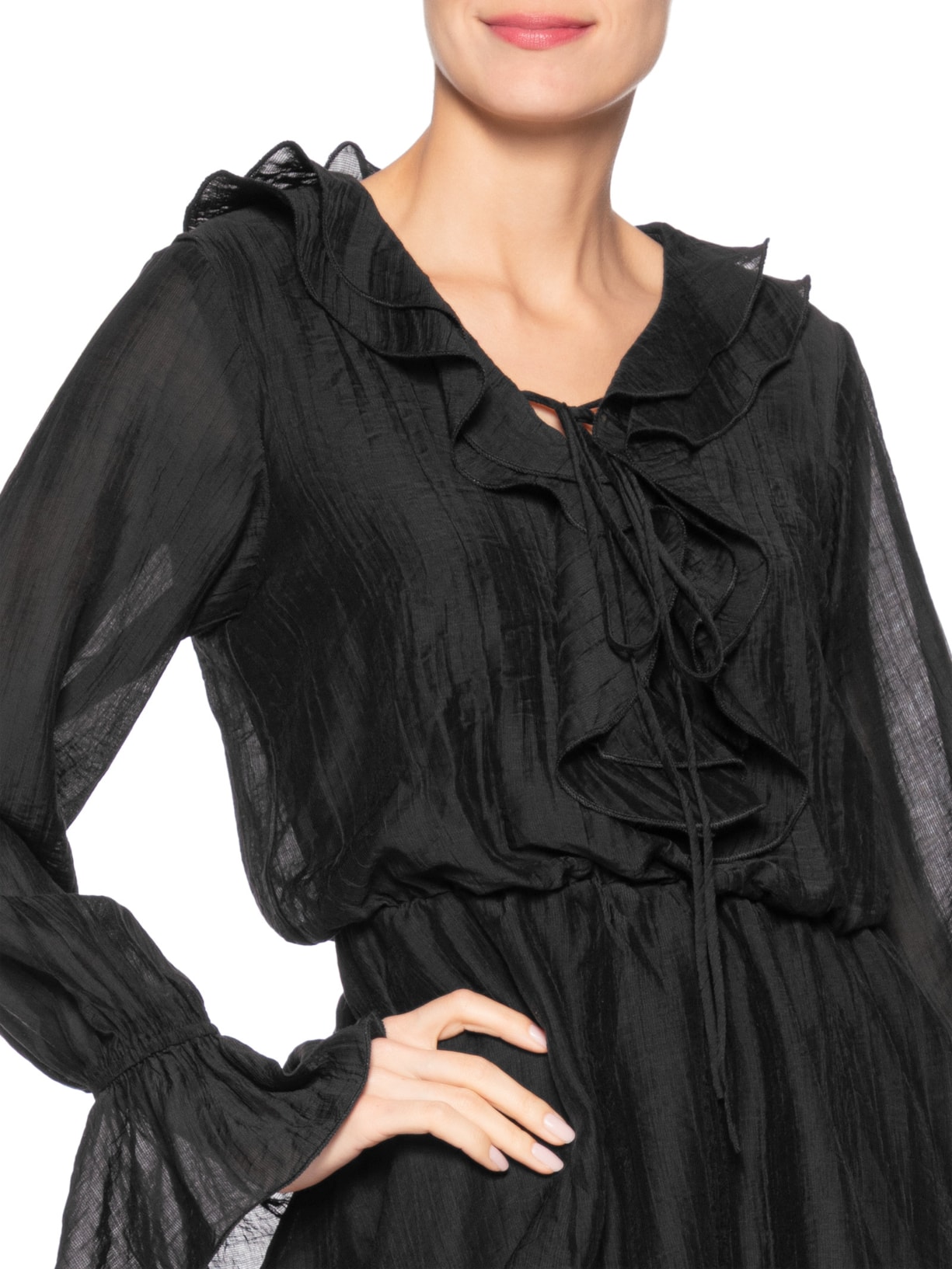 Vestido Curto com Babados Preto Market 33