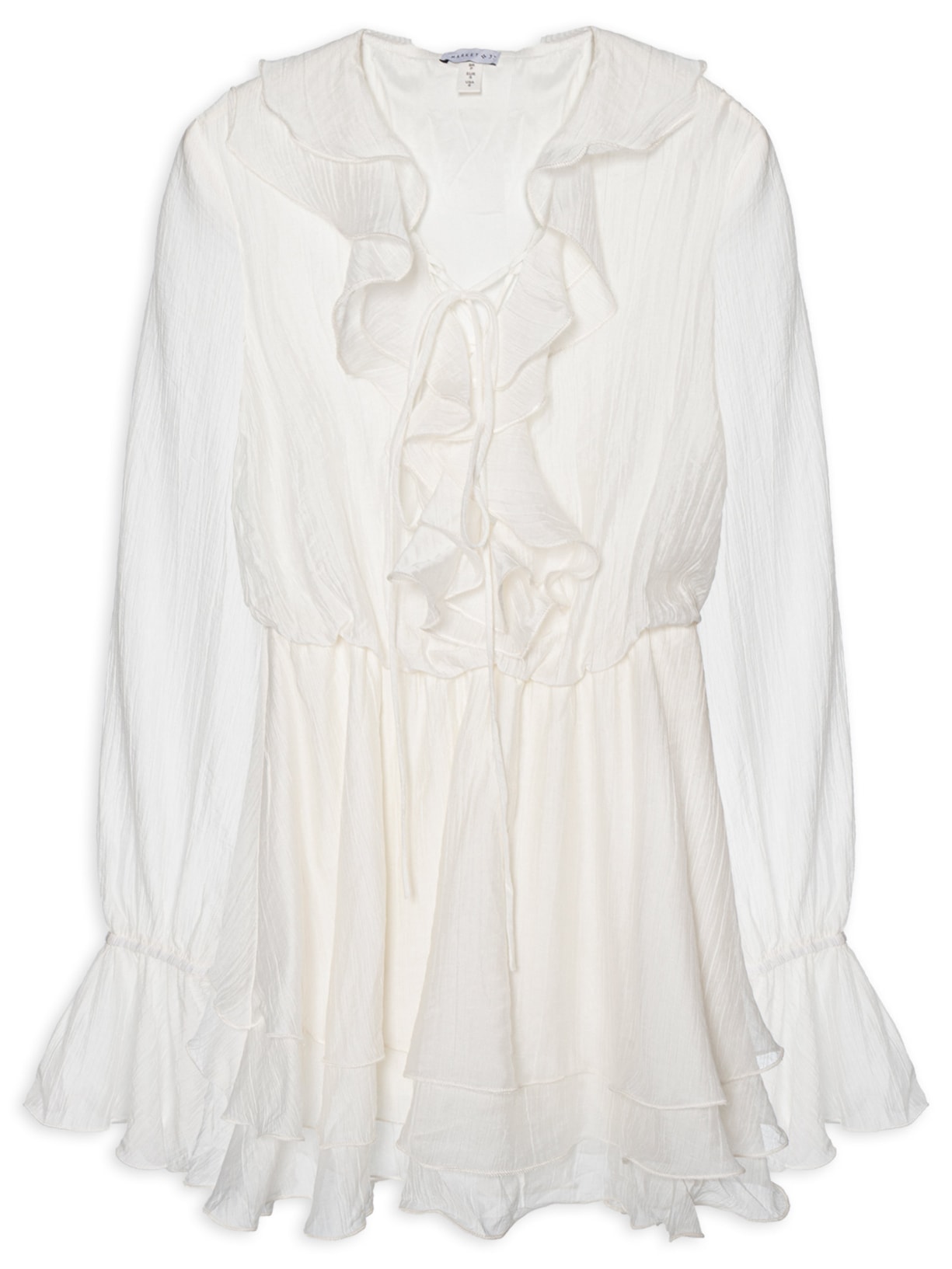 Vestido Curto com Babados – Off White