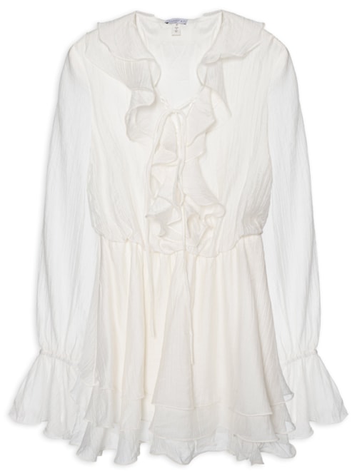 Vestido Curto com Babados – Off White