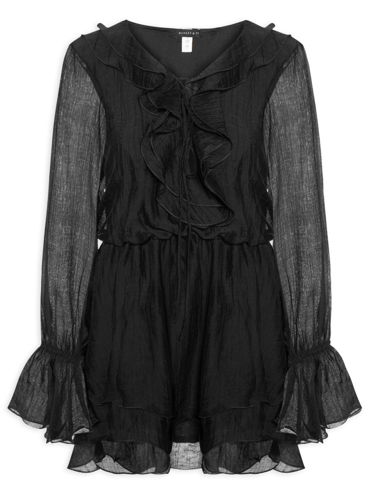 Vestido Curto com Babados – Preto Market 33