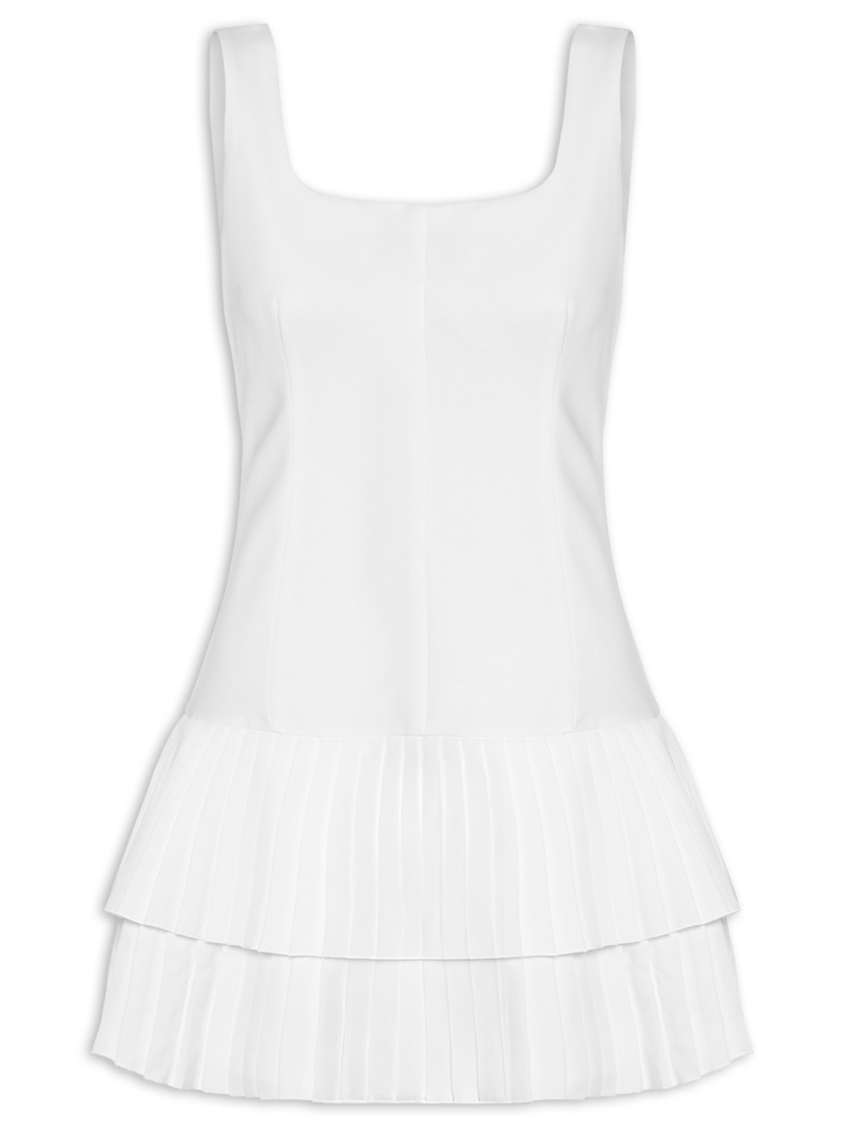 Vestido Curto Com Barra Plissada - Branco