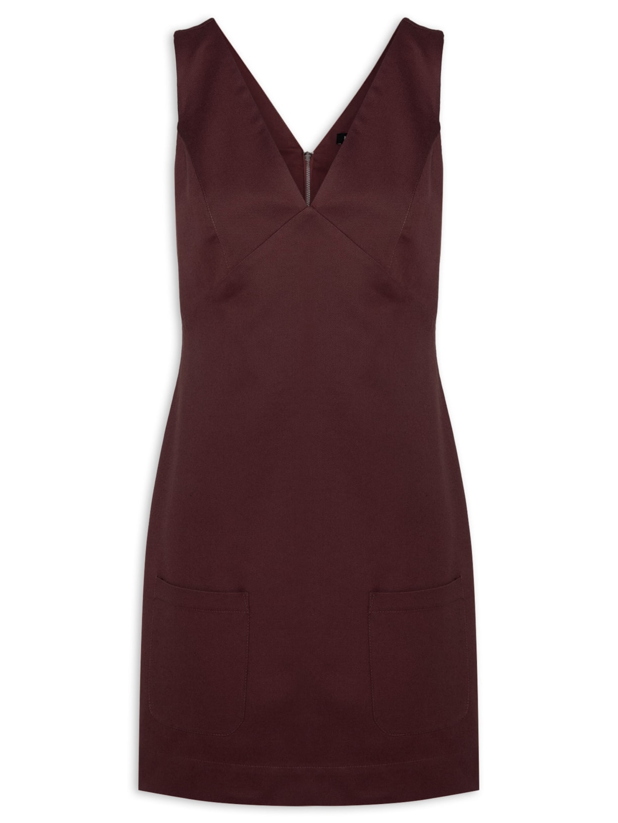 Vestido Curto Com Bolsos Frontais - Marrom