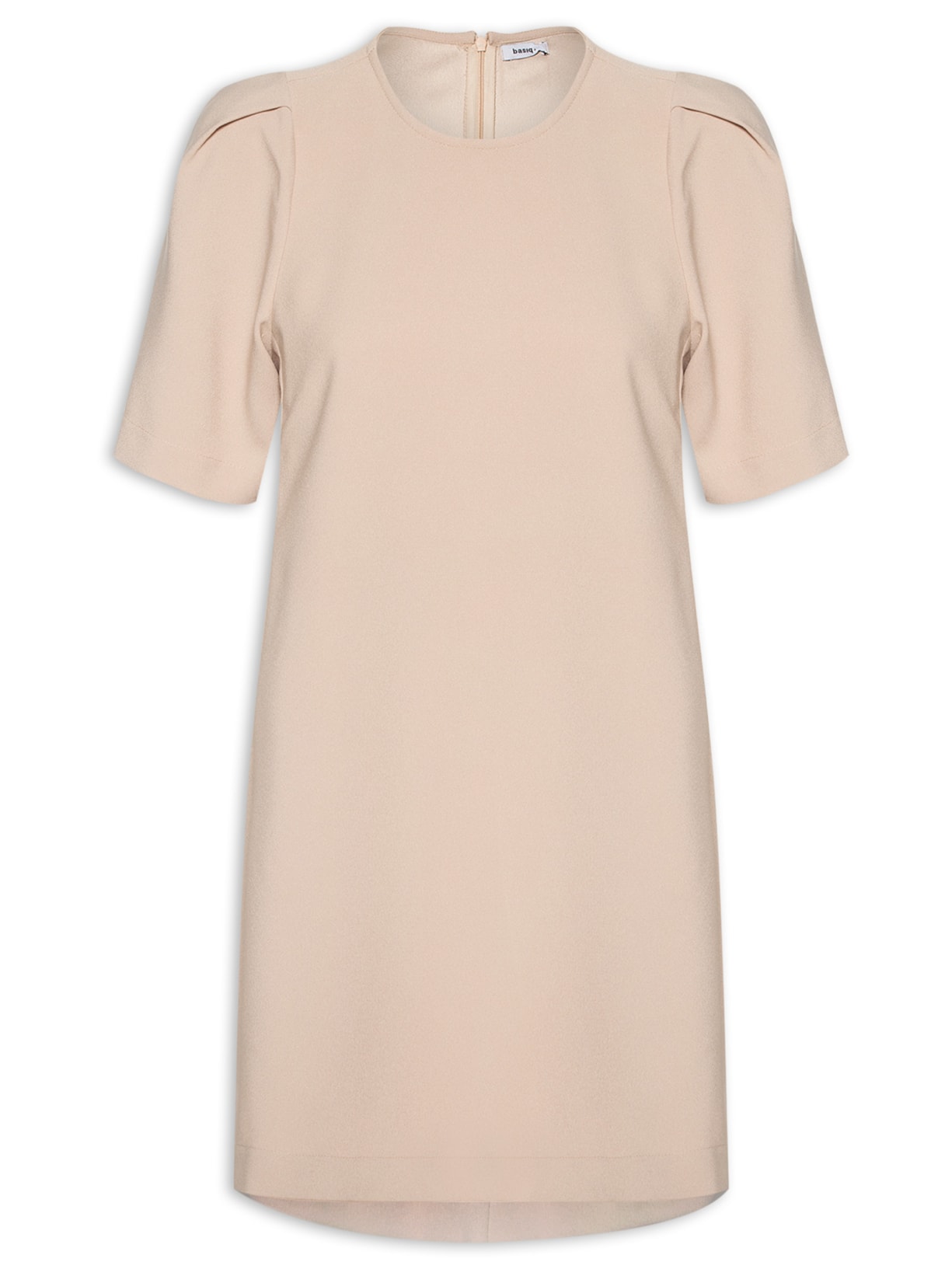 Vestido Curto Com Bolsos Laterais - Bege