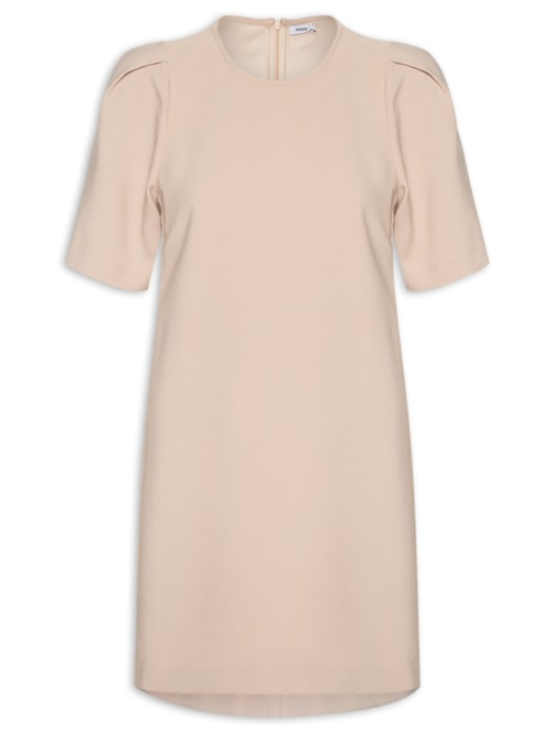 Vestido Curto Com Bolsos Laterais - Bege