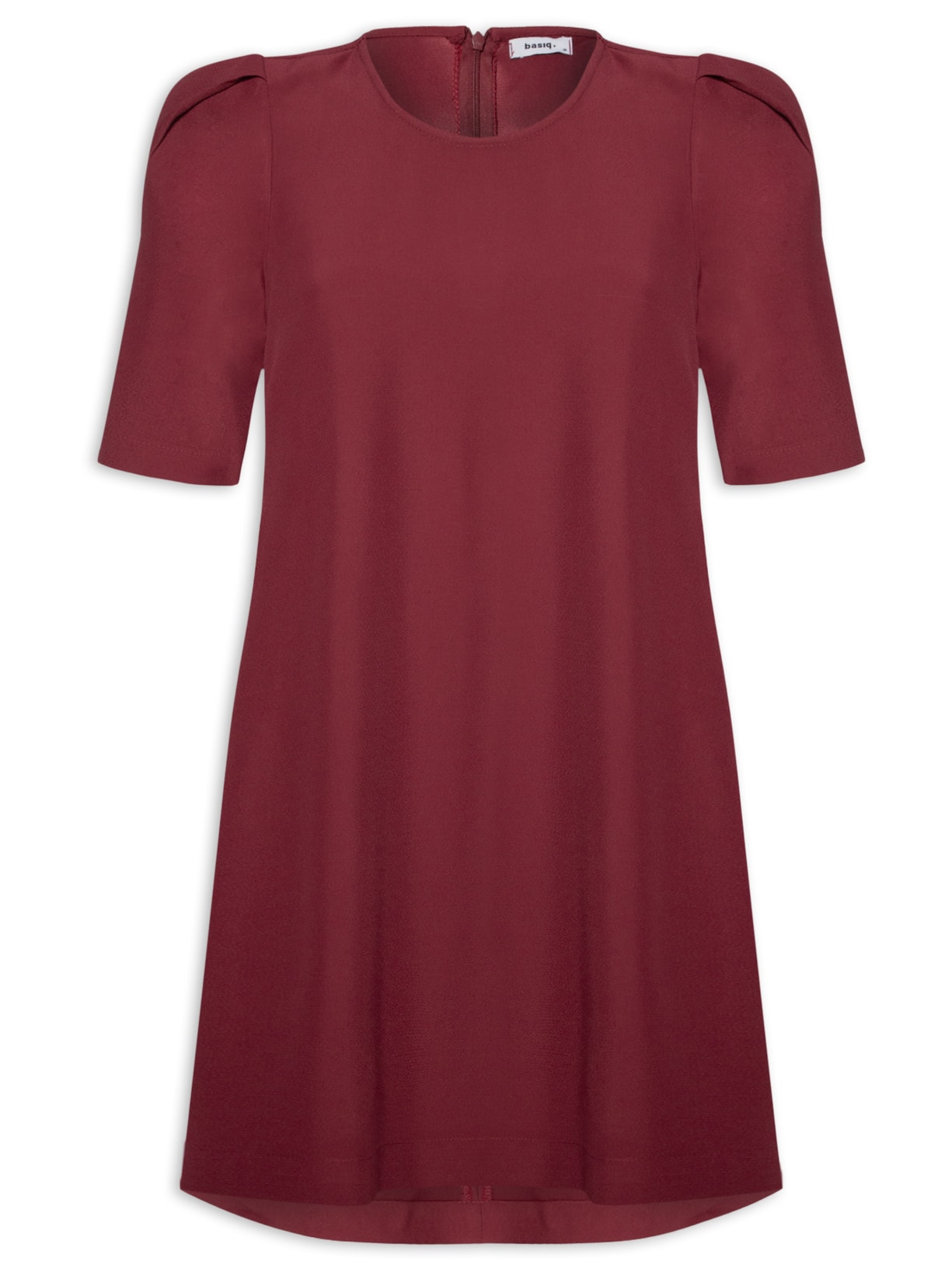 Vestido Curto Com Bolsos Laterais - Vinho