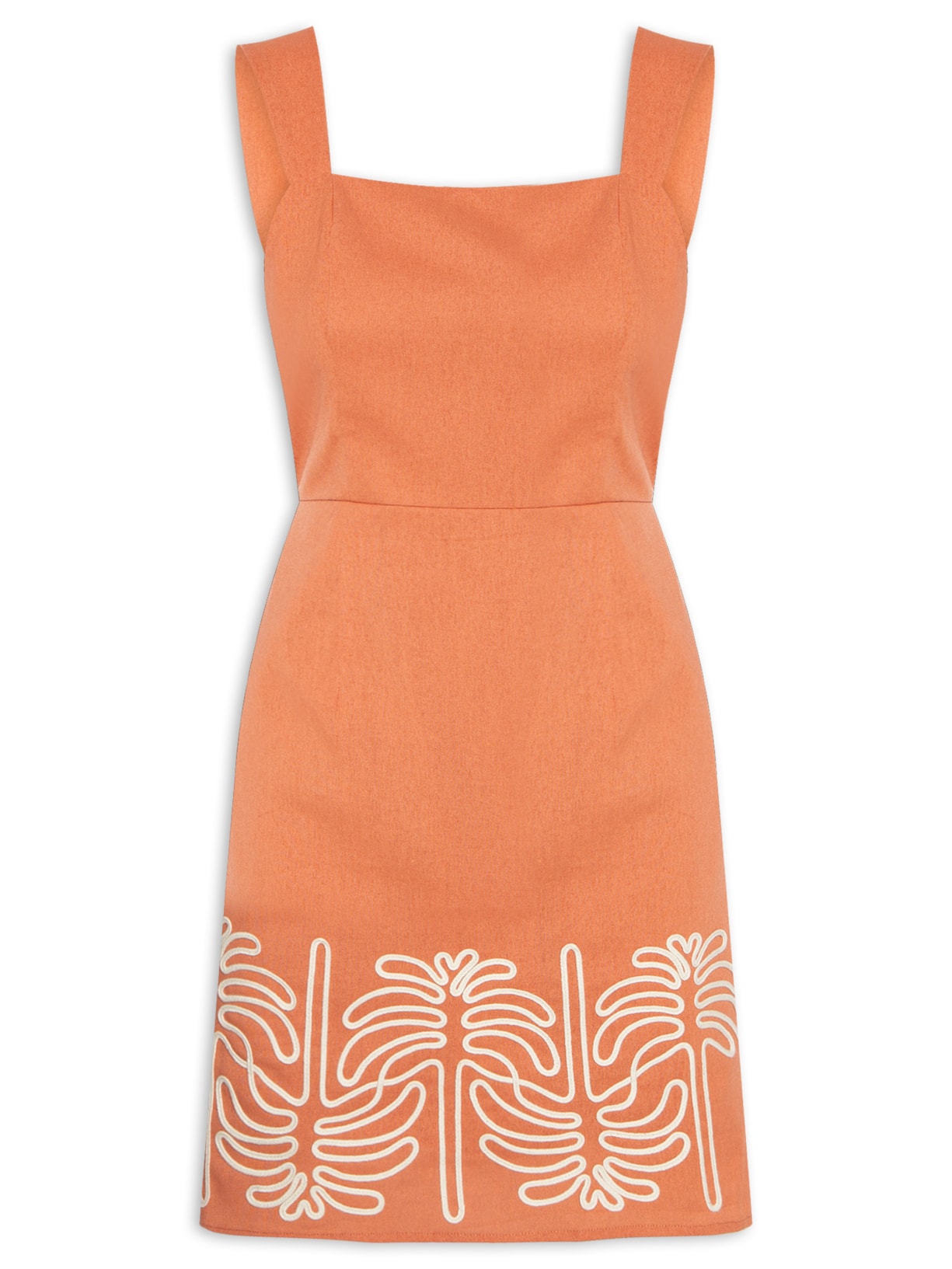 Vestido Curto Com Bordado Na Barra e Bolsos Laterais - Laranja