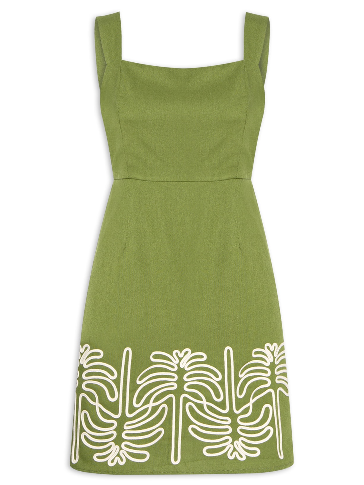 Vestido Curto Com Bordado Na Barra e Bolsos Laterais - Verde