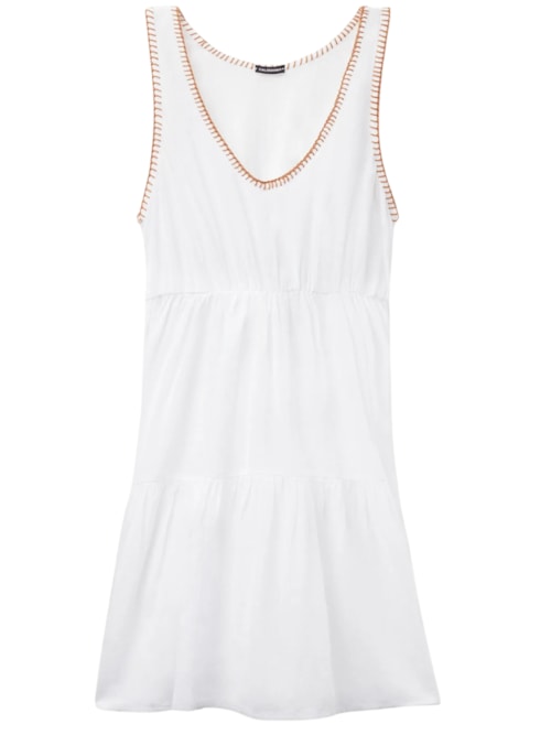 Vestido Curto Com Bordados - Branco