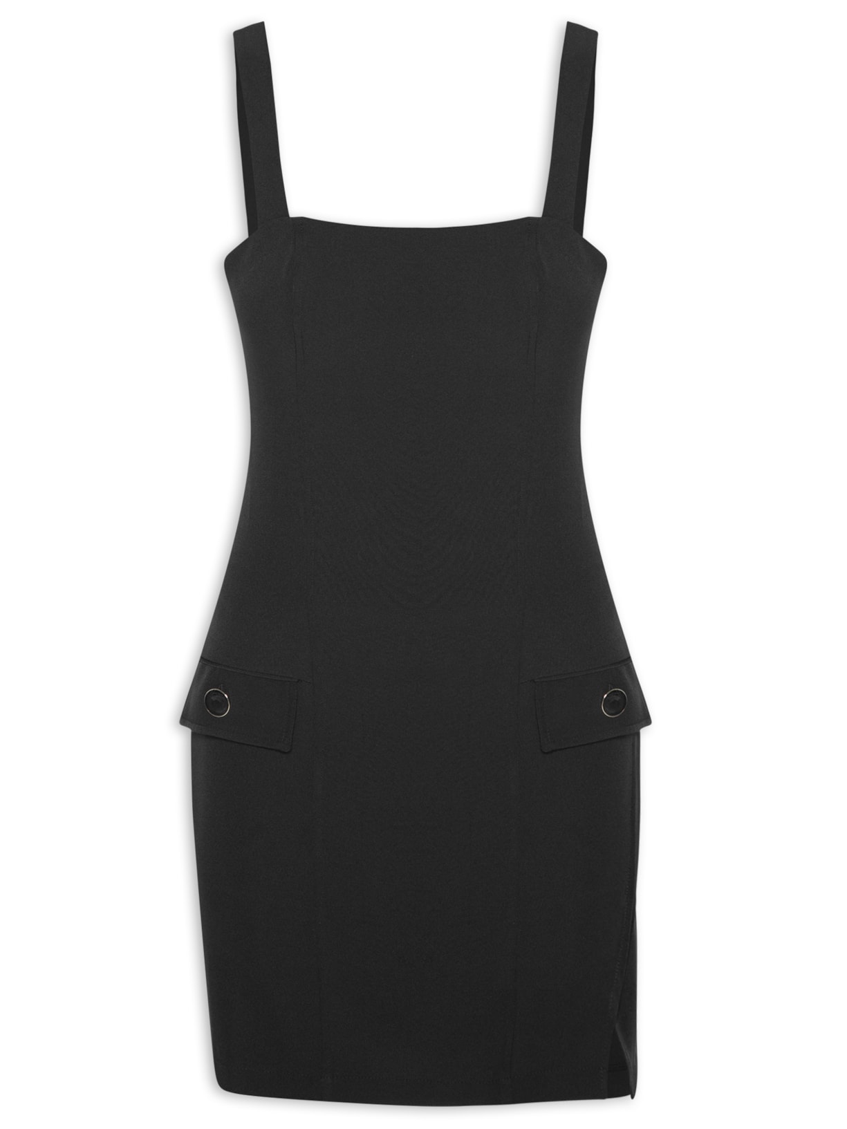 Vestido Curto Com Botões - Preto