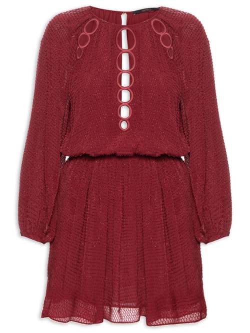 Vestido Curto Com Circulos Bordado - Vinho
