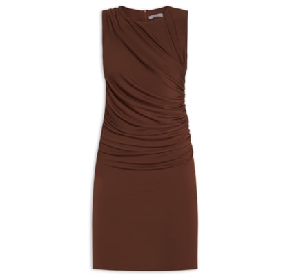 Vestido Curto Com Drapeado Lateral - Marrom
