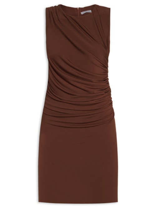 Vestido Curto Com Drapeado Lateral - Marrom