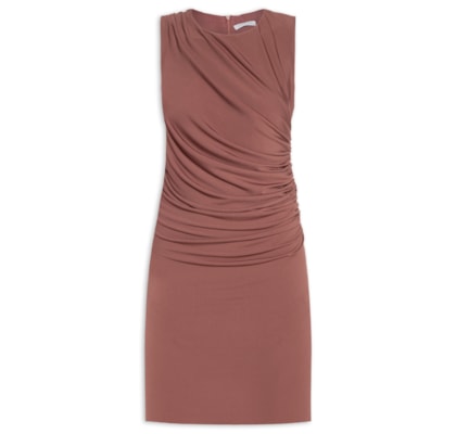 Vestido Curto Com Drapeado Lateral - Marrom