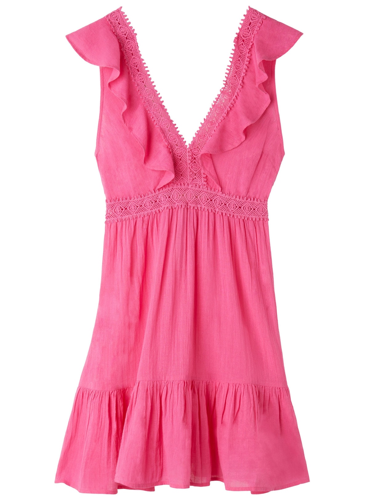 Vestido Curto Com Folhos e Passamanaria - Rosa