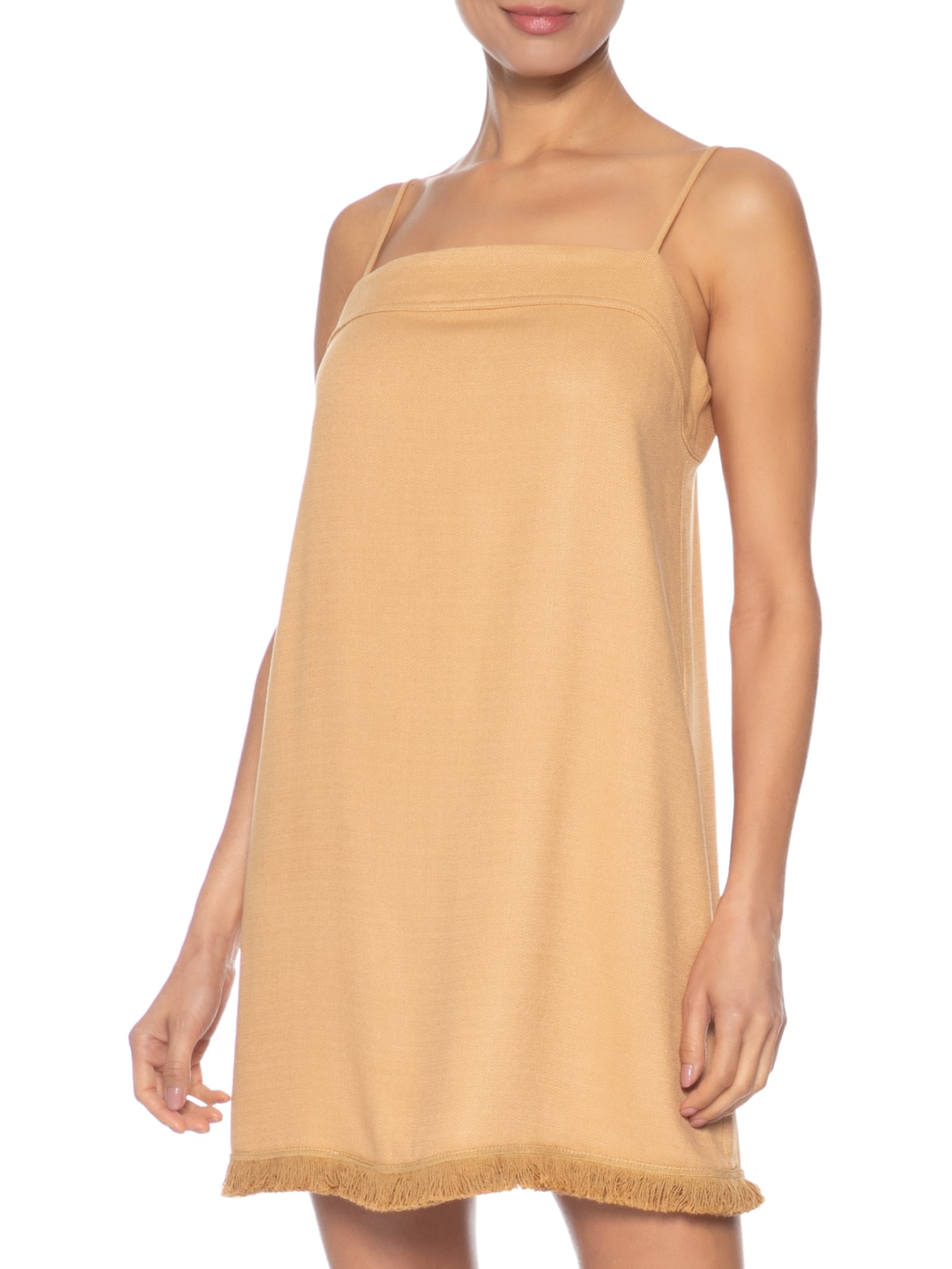 Vestido Curto Com Franja Bege Dress To